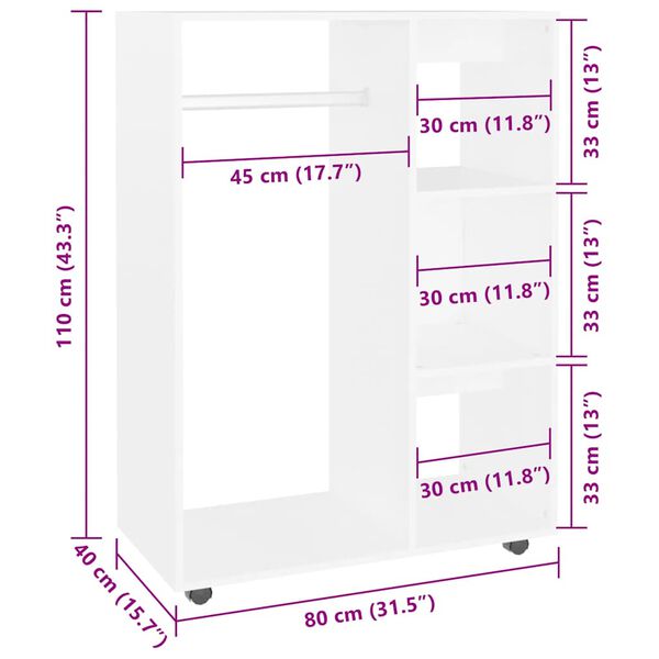 vidaXL Ντουλάπα Λευκή 80 x 40 x 110 εκ. από Επεξ. Ξύλο