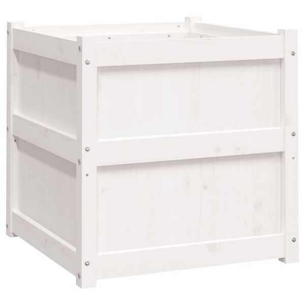vidaXL Ζαρντινιέρα Λευκή 60 x 60 x 60 εκ. από Μασίφ Ξύλο Πεύκου