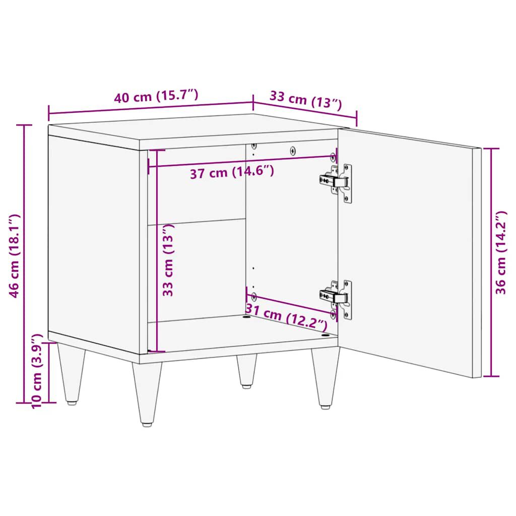 vidaXL Κομοδίνα 2 τεμάχια ανοιχτό γκρι 40x33x46 cm μασίφ ξύλο Mango