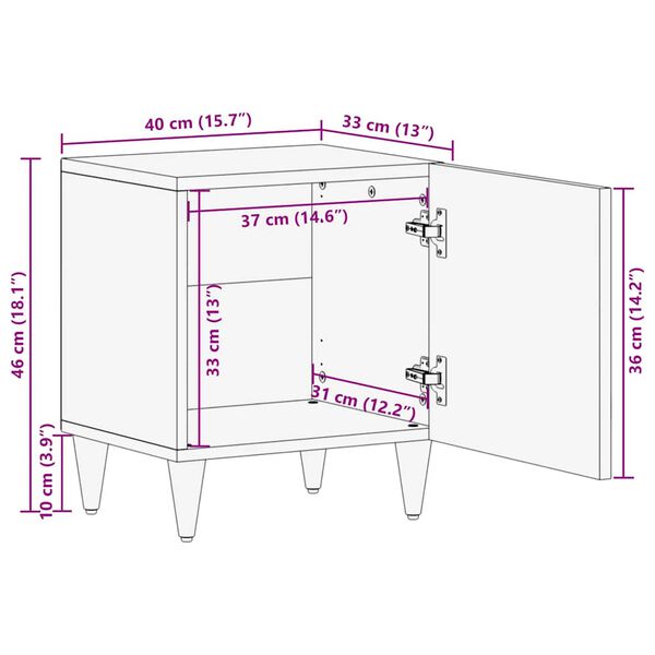 vidaXL Κομοδίνα 2 τεμάχια ανοιχτό γκρι 40x33x46 cm μασίφ ξύλο Mango