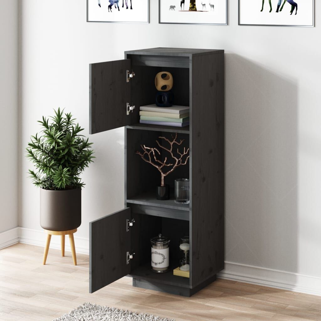 vidaXL Ντουλάπι Ψηλό Γκρι 38 x 35 x 117 εκ. από Μασίφ Ξύλο Πεύκου