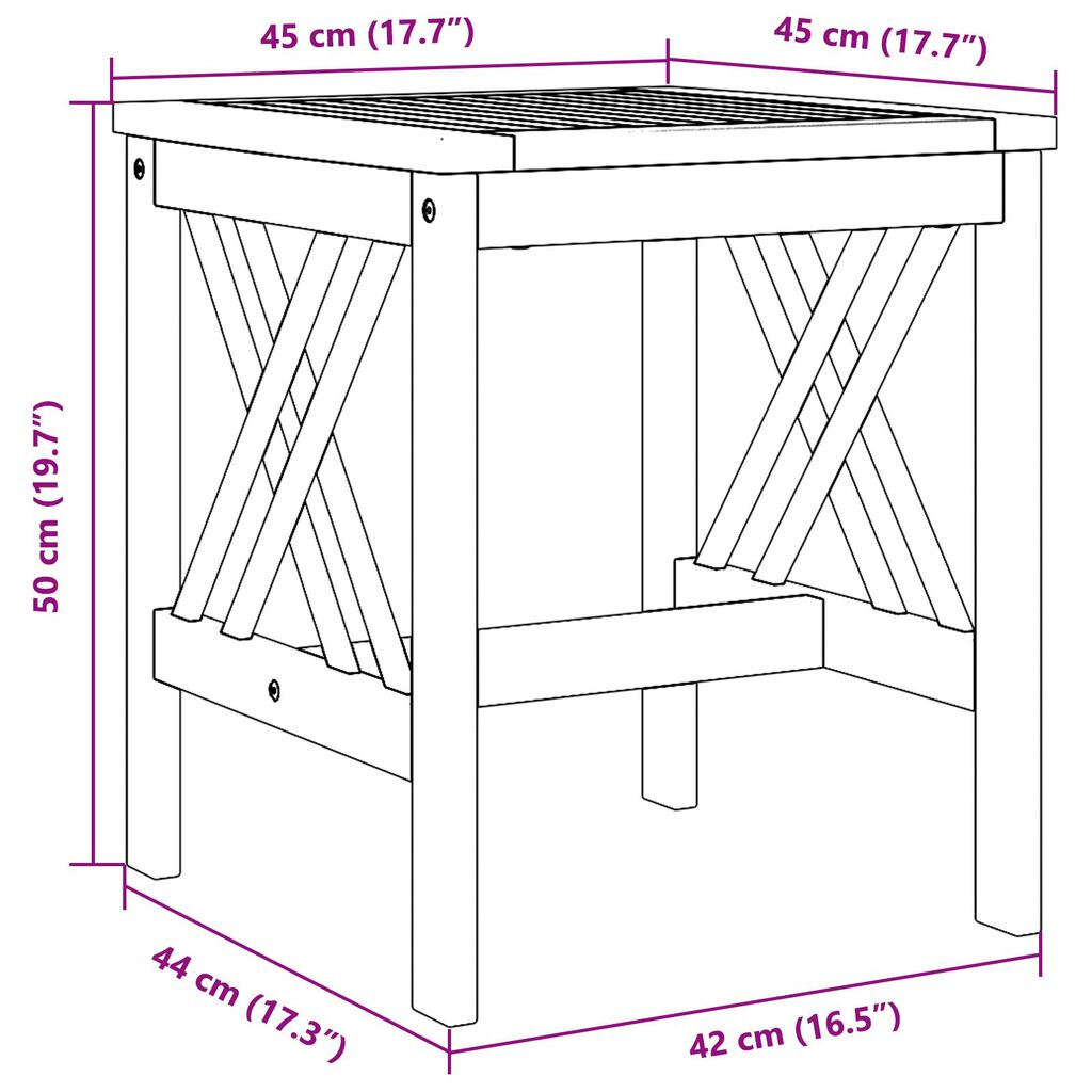 vidaXL Κηπουρική Πλευρικό Τραπέζι Καφέ 45x45x50 εκ Μασίφ Ξύλο Ακακίας