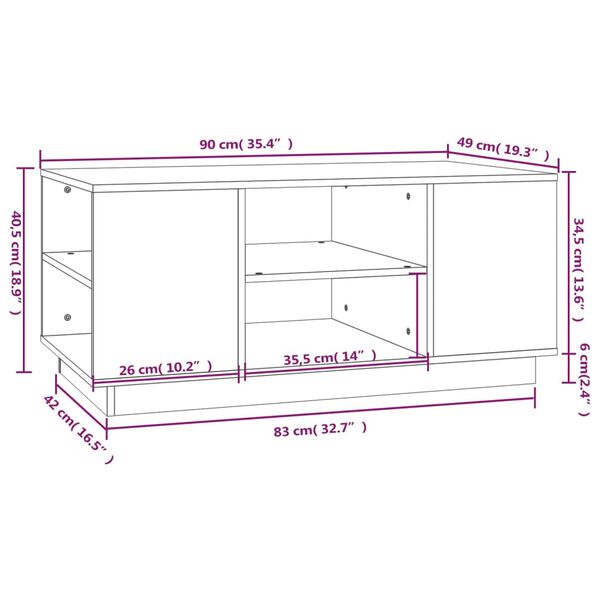 vidaXL Τραπεζάκι Σαλονιού Λευκό 90x49x40,5 εκ. από Μασίφ Ξύλο Πεύκου