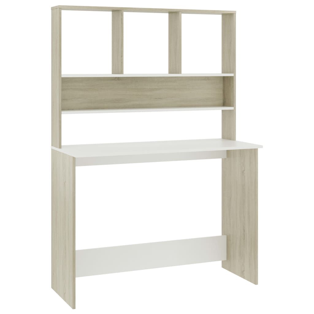 vidaXL Γραφείο με Ράφια Λευκό/Sonoma Δρυς 110x45x157 εκ. Μοριοσανίδα