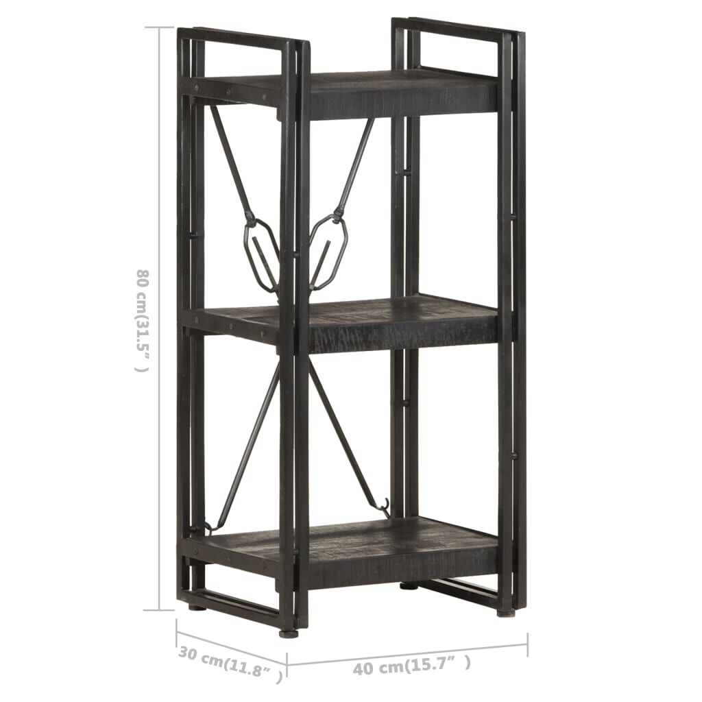 vidaXL Βιβλιοθήκη με 3 Επίπεδα Μαύρη 40x30x80 εκ. Μασίφ Ξύλο Μάνγκο