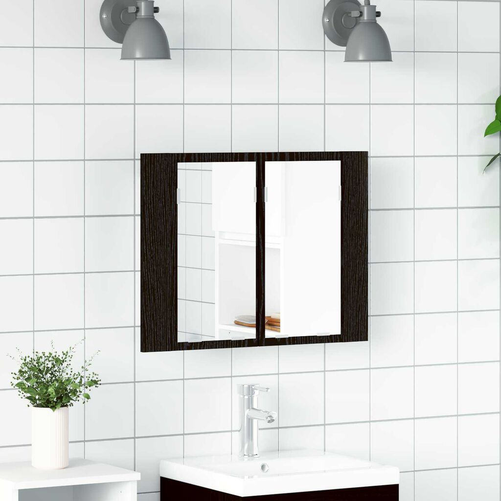 vidaXL LED Καθρέφτης Μπάνιου Ντουλάπας Μαύρο Δρυς 60x12x45 εκ. Από Ξύλο