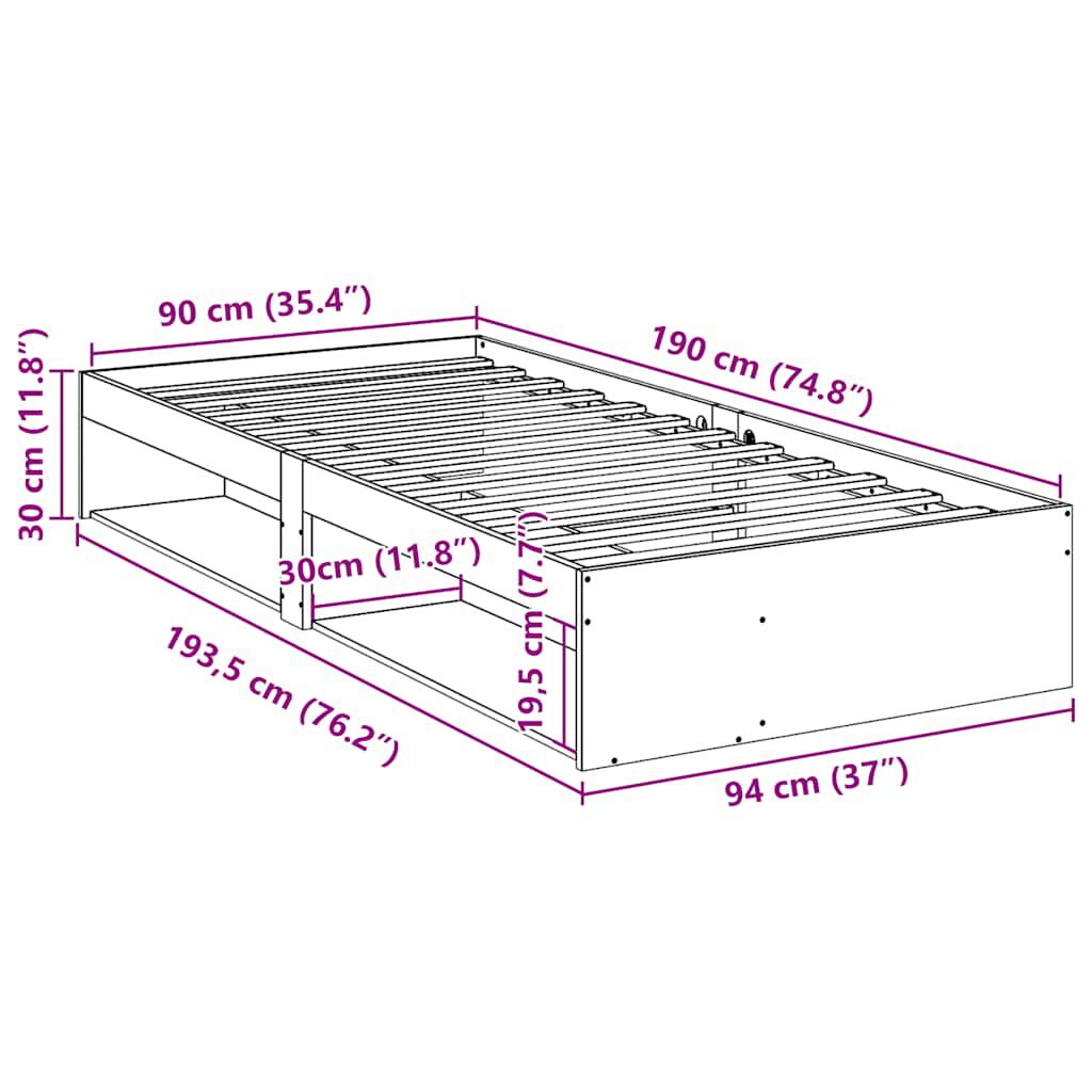 vidaXL Καναπές Κρεβάτι Χωρίς Στρώμα 90x190 εκ. Μασίφ Ξύλο Πεύκου