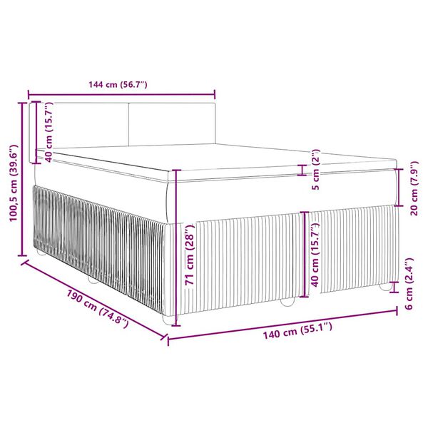 vidaXL Κρεβάτι Boxspring με Στρώμα Μαύρο 140x190 εκ. Υφασμάτινο