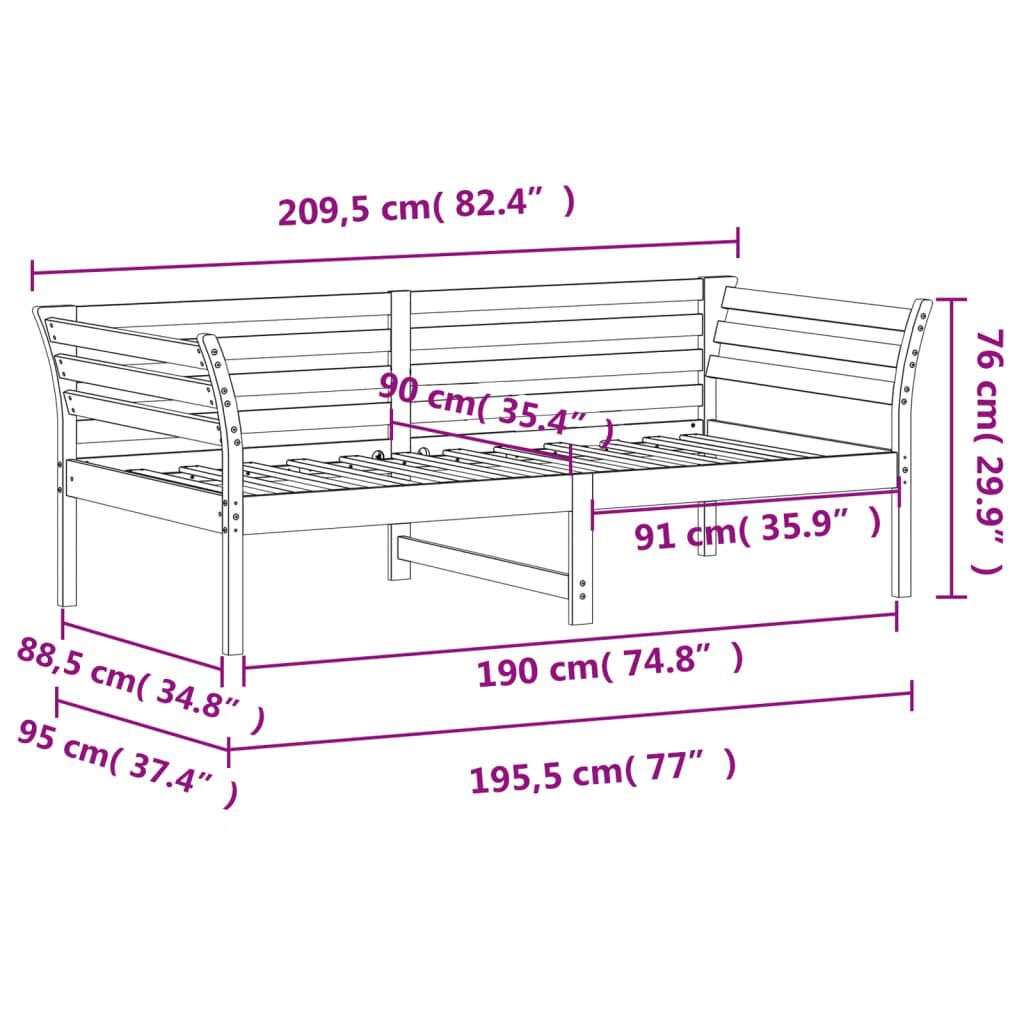 vidaXL Καναπές Κρεβάτι Χωρίς Στρώμα Λευκό 90x190 εκ. Μασίφ Ξύλο Πεύκου
