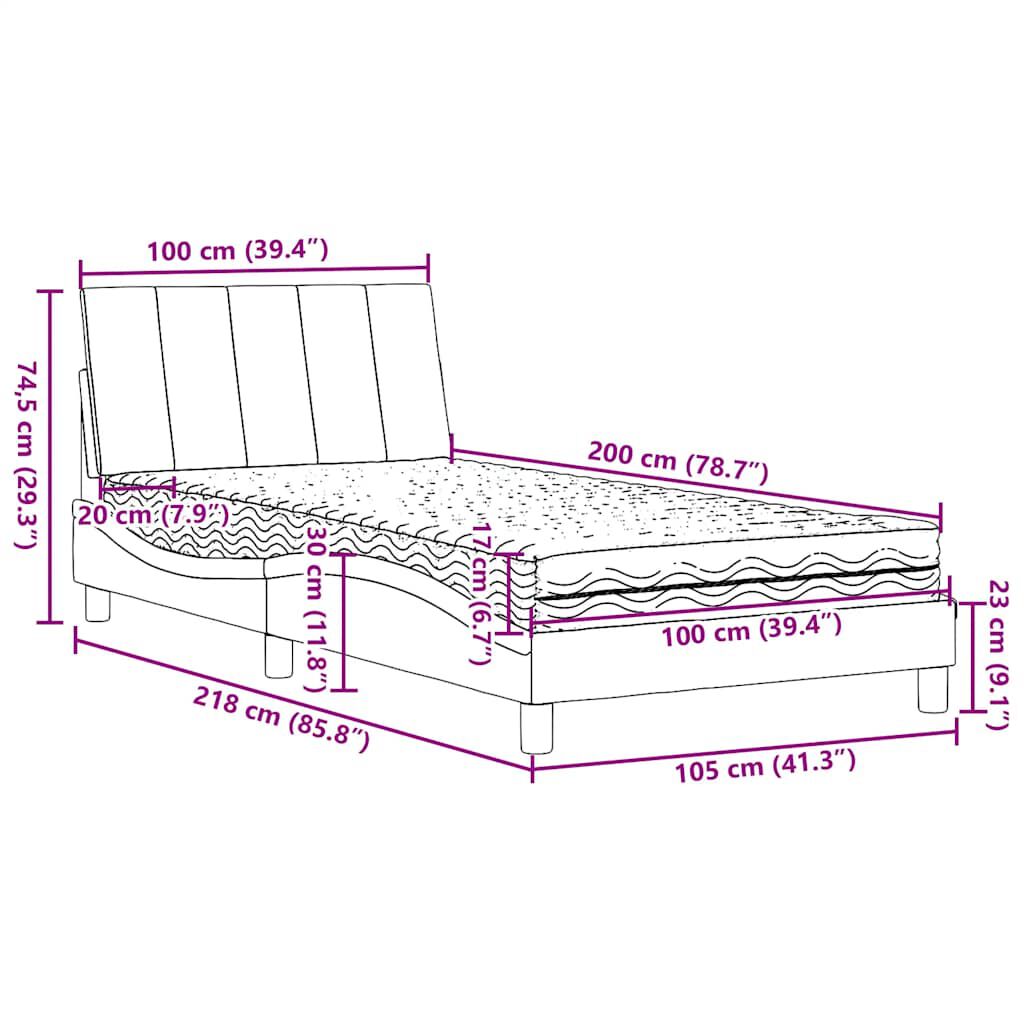 vidaXL Κρεβάτι με Στρώμα Σκούρο Γκρι 100x200 εκ. Υφασμάτινο