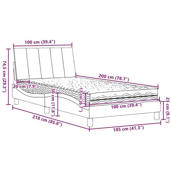 vidaXL Κρεβάτι με Στρώμα Σκούρο Γκρι 100x200 εκ. Υφασμάτινο
