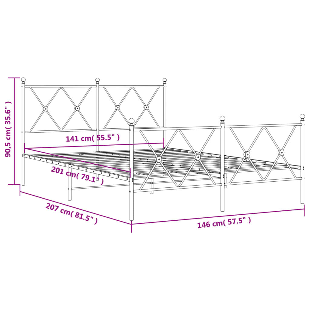 vidaXL Πλαίσιο Κρεβατιού με Κεφαλάρι&Ποδαρικό Λευκό 140x200εκ. Μέταλλο