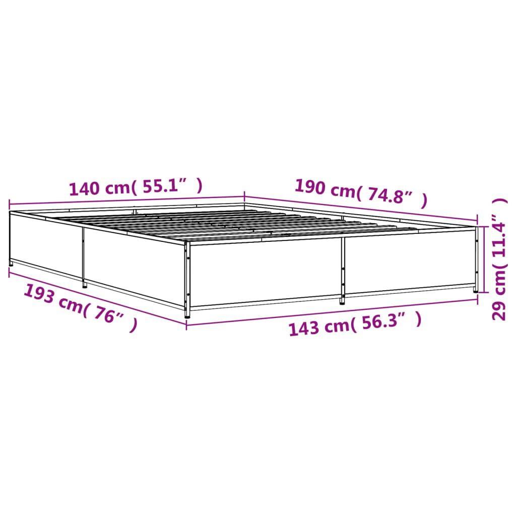 vidaXL Πλαίσιο Κρεβατιού Καφέ Δρυς 140x190 εκ. Επεξ. Ξύλο & Μέταλλο