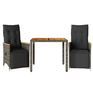 vidaXL Σετ Επίπλων Bistro Κήπου 3 τεμ Γκρι Συνθετ. Ρατάν με Μαξιλάρια