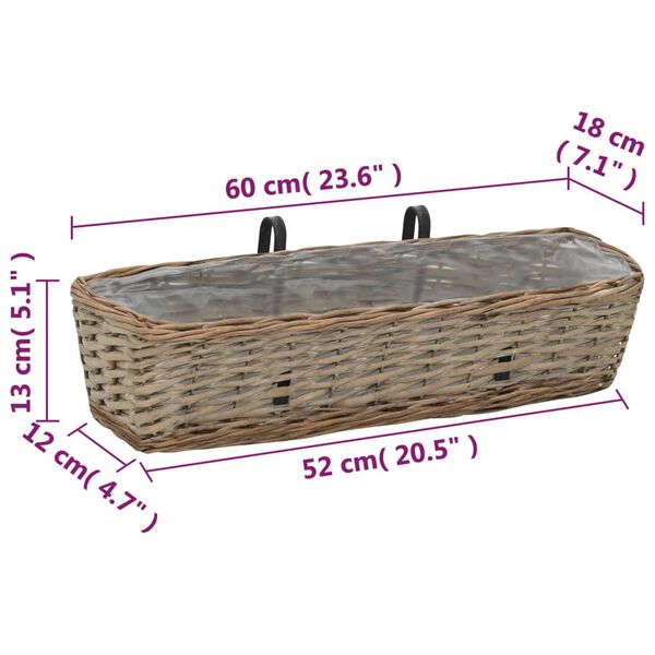 vidaXL Ζαρντινιέρες Μπαλκονιού 2 τεμ. 60 εκ. από Wicker με Επένδυση PE