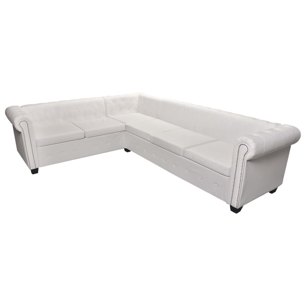 vidaXL Γωνιακός Καναπές Chesterfield 6 Θέσεων Λευκός από Συνθετικό Δέρμα