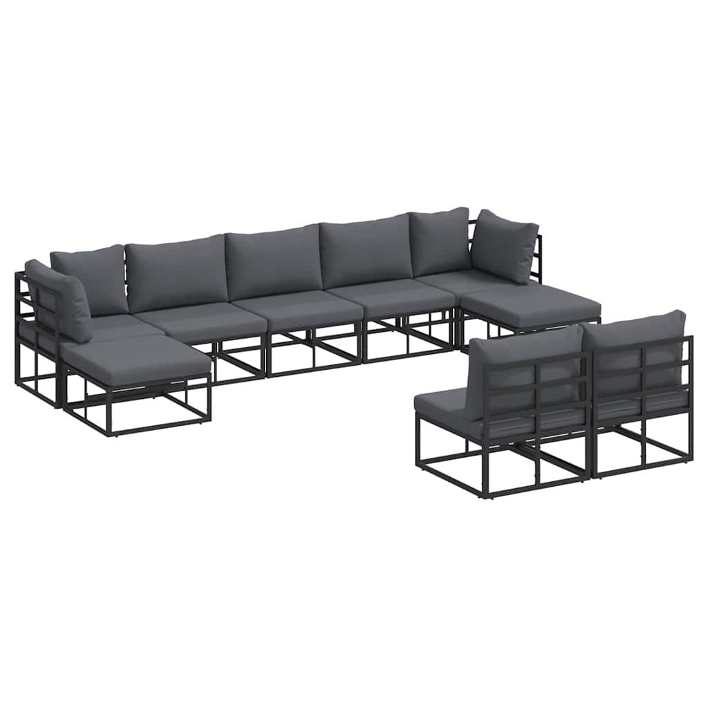 vidaXL Σετ Καναπέ Κήπου με μαξιλάρι 9 pcs Μαύρο Αλουμίνιο
