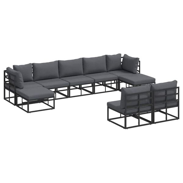 vidaXL Σετ Καναπέ Κήπου με μαξιλάρι 9 pcs Μαύρο Αλουμίνιο