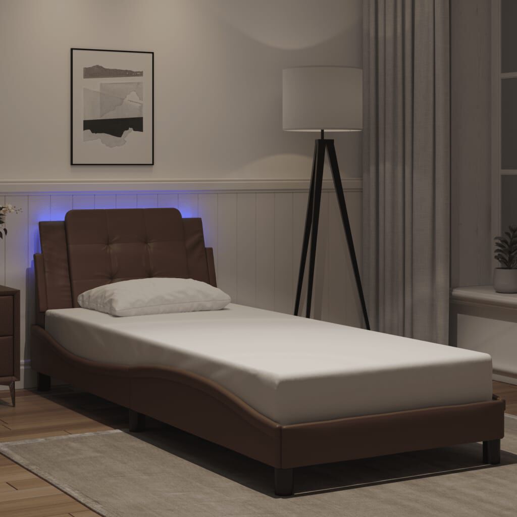 vidaXL Πλαίσιο Κρεβατιού με LED Καφέ 80x200 εκ. Συνθετικό Δέρμα