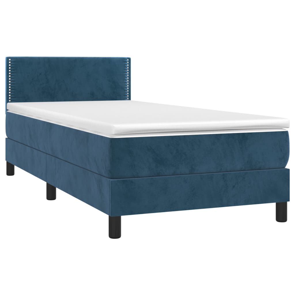 vidaXL Κρεβάτι Boxspring με Στρώμα & LED Σκ. Μπλε 90x190 εκ. Βελούδινο