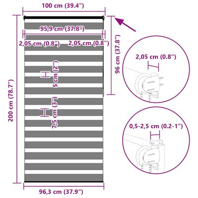 vidaXL Ζέβρα τυφλή Σκούρο Γκρι Πλάτος υφάσματος 95,9 εκ. Πολυεστέρας