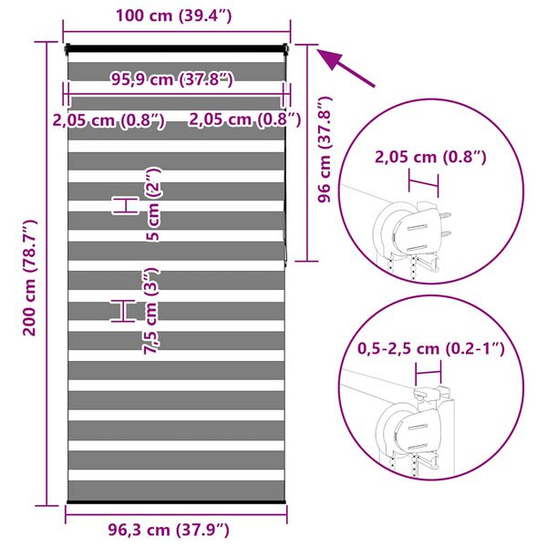 vidaXL Ζέβρα τυφλή Σκούρο Γκρι Πλάτος υφάσματος 95,9 εκ. Πολυεστέρας