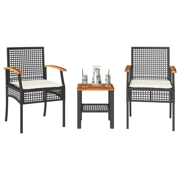 vidaXL Σετ Επίπλων Bistro 3 τεμ. Μπεζ Συνθ. Ρατάν/Ακακία με Μαξιλάρια