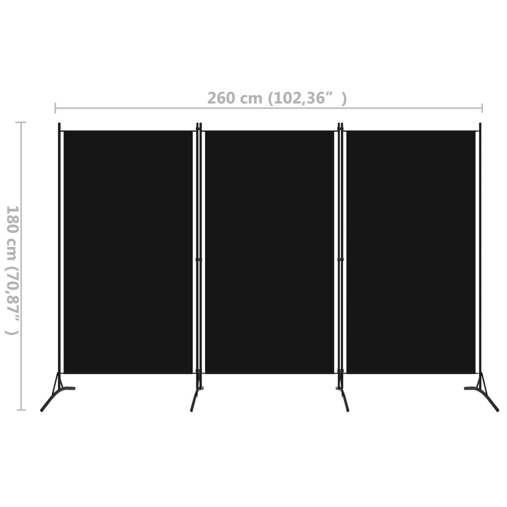 vidaXL Διαχωριστικό Δωματίου με 3 Πάνελ Μαύρο 260 x 180 εκ.
