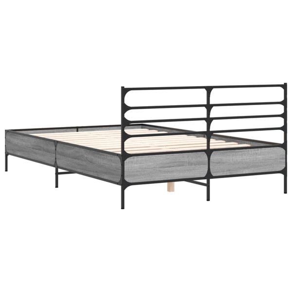 vidaXL Πλαίσιο Κρεβατιού Γκρι Sonoma 135x190 εκ. Επεξ. Ξύλο & Μέταλλο