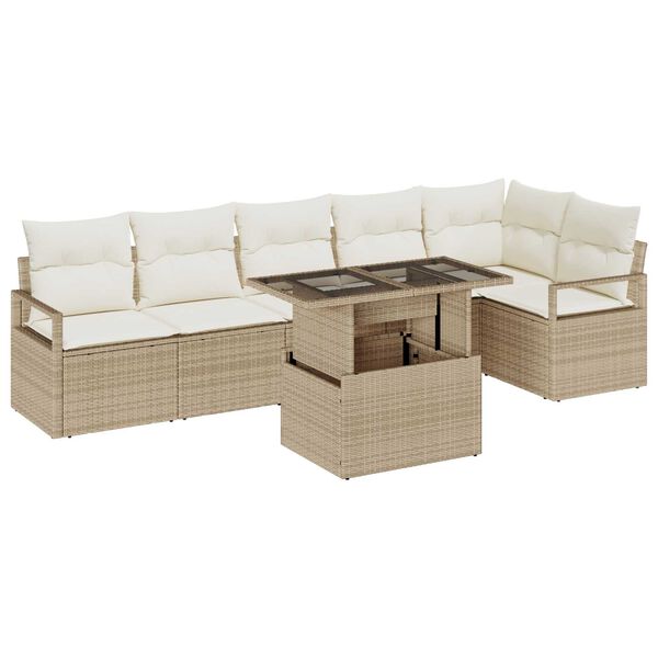 vidaXL Σετ Καναπέ Κήπου με αποθήκευση 7 pcs Μπεζ Πολυ ράταν