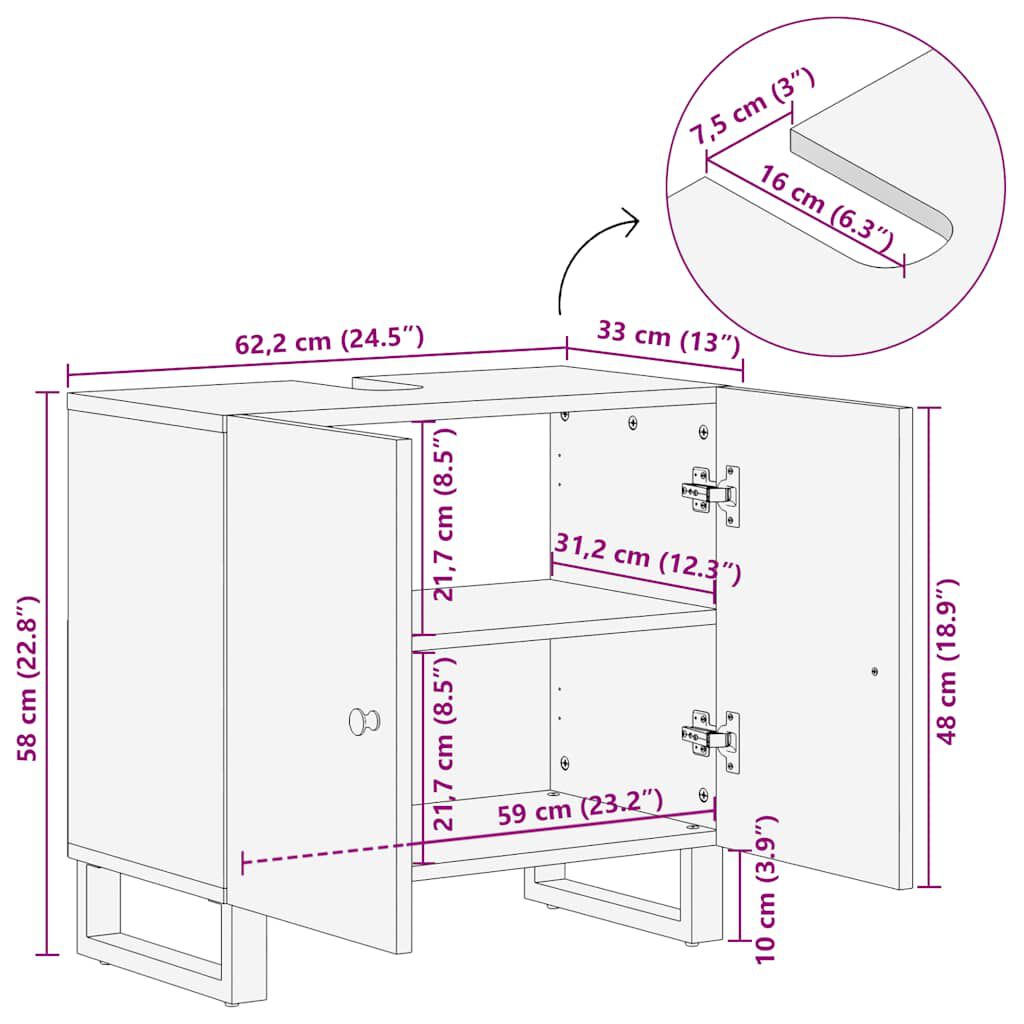 vidaXL Έπιπλο Νιπτήρα 62 x 33 x 58 εκ. Μασίφ Ανακυκλ. & Επεξ. Ξύλο