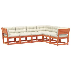 vidaXL Καναπές Κήπου Σετ 6 τεμ. Καφέ Μασίφ Ξύλο Πεύκου με Μαξιλάρια