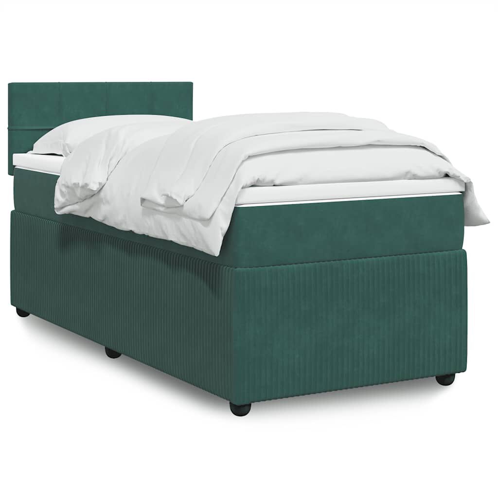 vidaXL Κρεβάτι Boxspring με Στρώμα Σκούρο Πράσινο 80x200 εκ. Βελούδινο