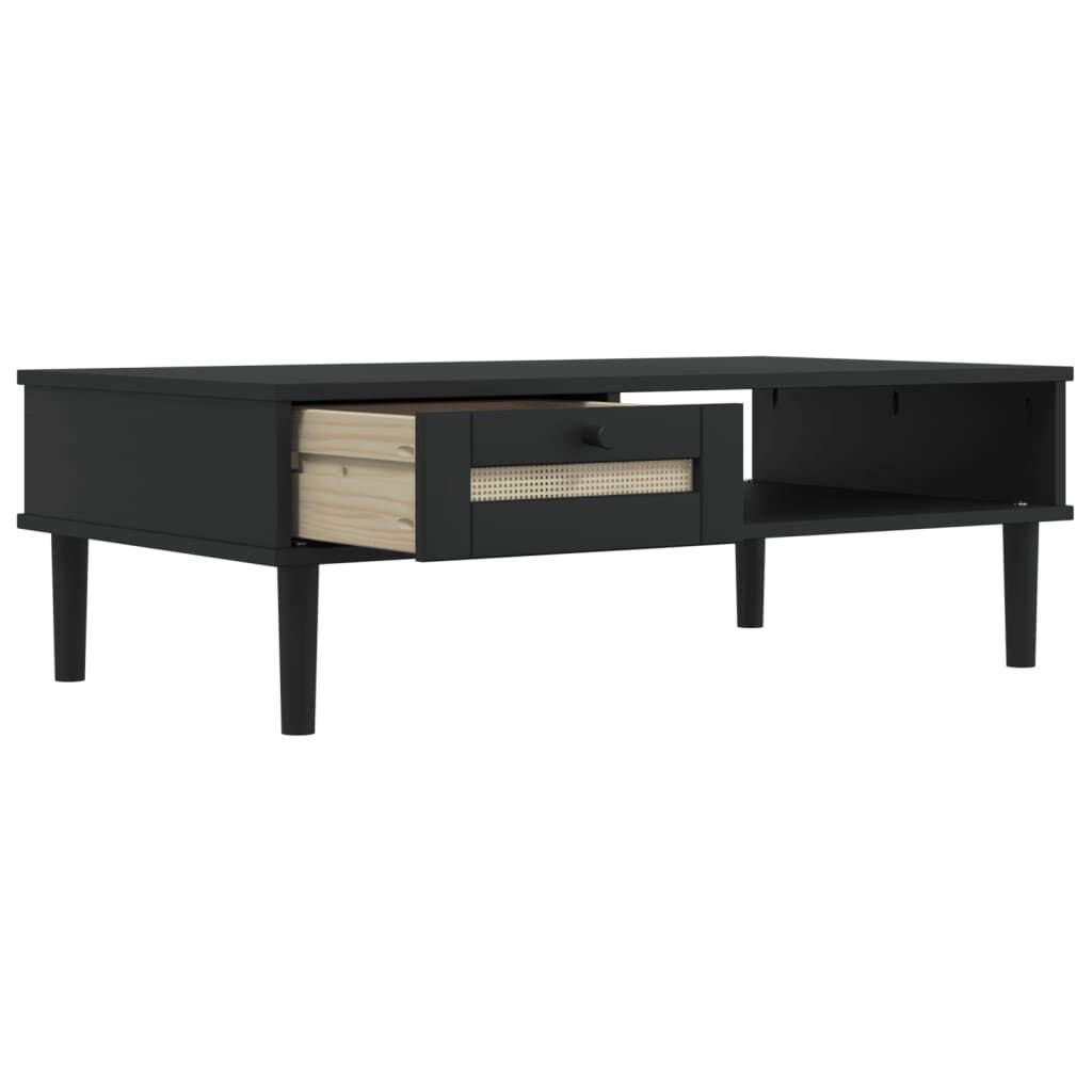 vidaXL Τραπεζάκι Σαλονιού SENJA Μαύρο / Ρατάν 100x55x33 εκ. Μασίφ Ξύλο