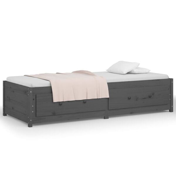 vidaXL Καναπές Κρεβάτι Γκρι 90 x 200 εκ. από Μασίφ Ξύλο Πεύκου