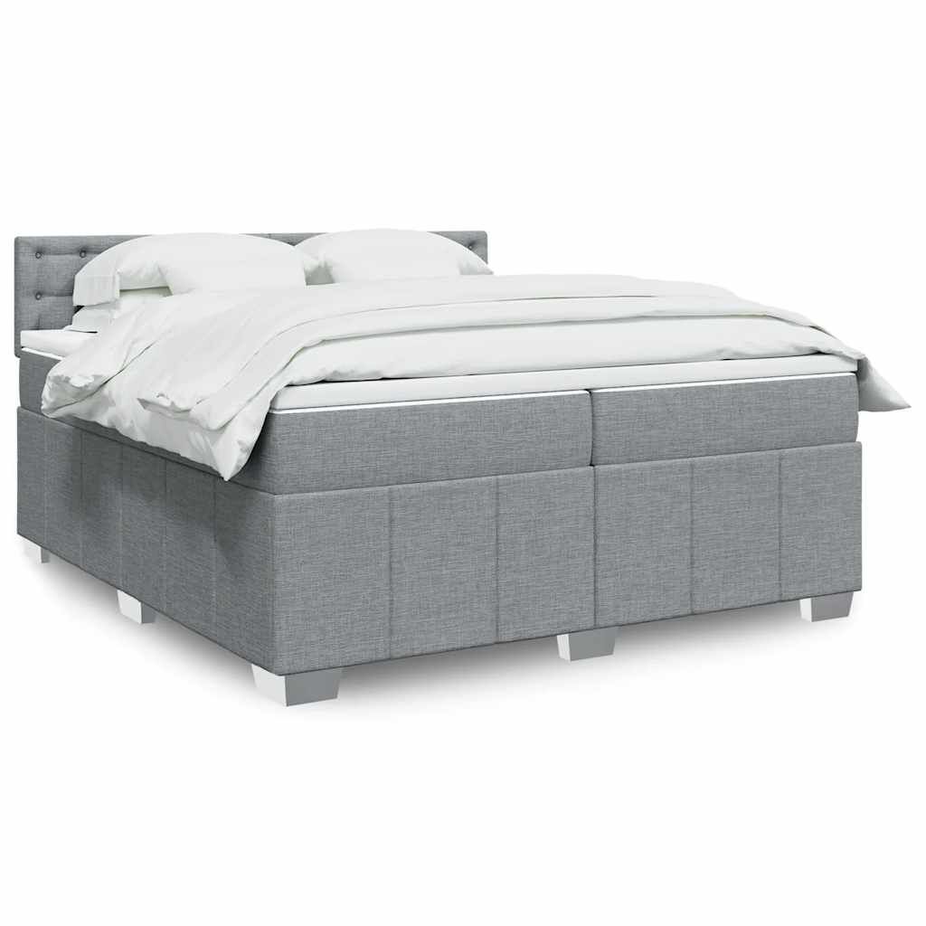 vidaXL Κρεβάτι Boxspring με Στρώμα Ανοιχτό Γκρι 200x200 εκ. Υφασμάτινο