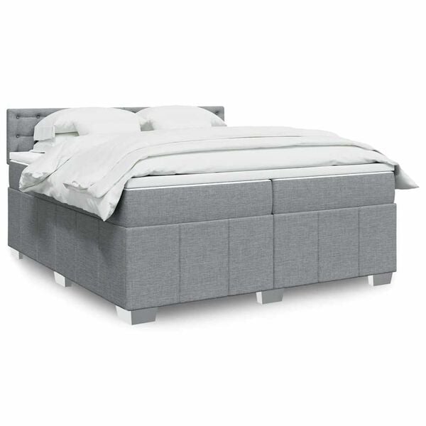 vidaXL Κρεβάτι Boxspring με Στρώμα Ανοιχτό Γκρι 200x200 εκ. Υφασμάτινο
