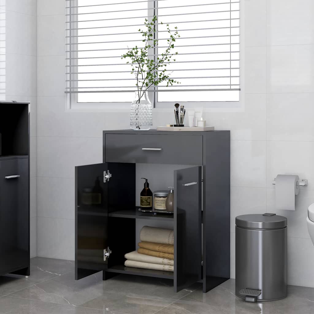vidaXL Ντουλάπι Μπάνιου Γυαλιστερό Γκρι 60 x 33 x 80 εκ. Μοριοσανίδα