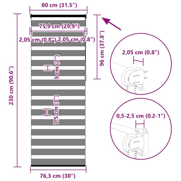 vidaXL Ζέβρα τυφλή Λευκό Πλάτος υφάσματος 75,9 εκ. Πολυεστέρας