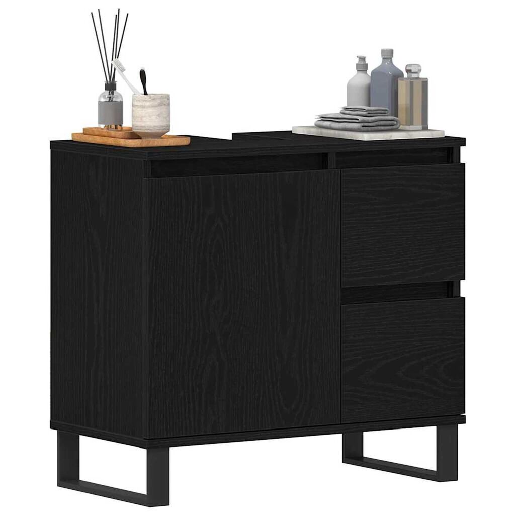 vidaXL Ντουλάπα Νεροχύτη Μαύρη Οξυά 65 x 33 x 60 εκ Επεξεργασμένο ξύλο