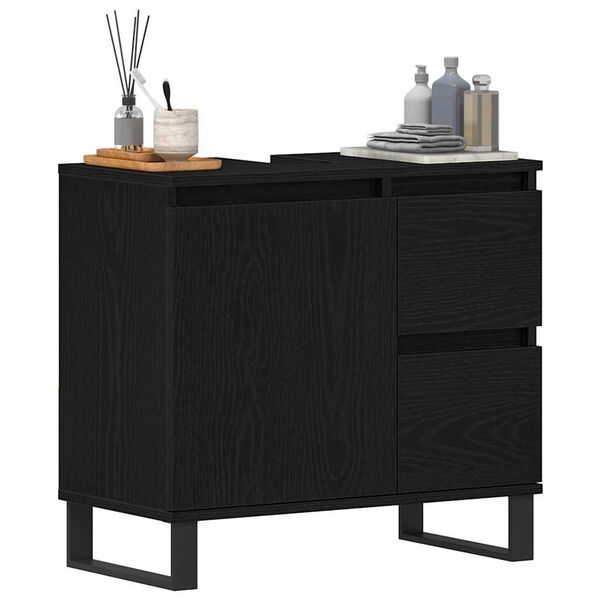 vidaXL Ντουλάπα Νεροχύτη Μαύρη Οξυά 65 x 33 x 60 εκ Επεξεργασμένο ξύλο