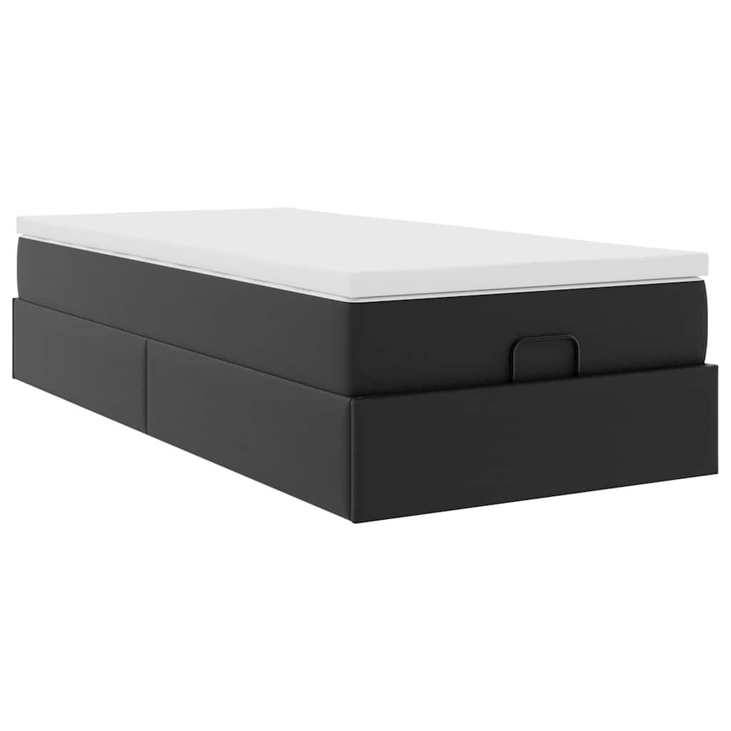 vidaXL Οθωμανικό κρεβάτι με στρώμα Μαύρο 80x200cm Faux Leather
