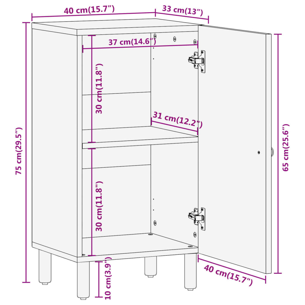 vidaXL Ντουλάπι Βοηθητικό 40 x 33 x 75 εκ. από Μασίφ Ξύλο Ακακίας