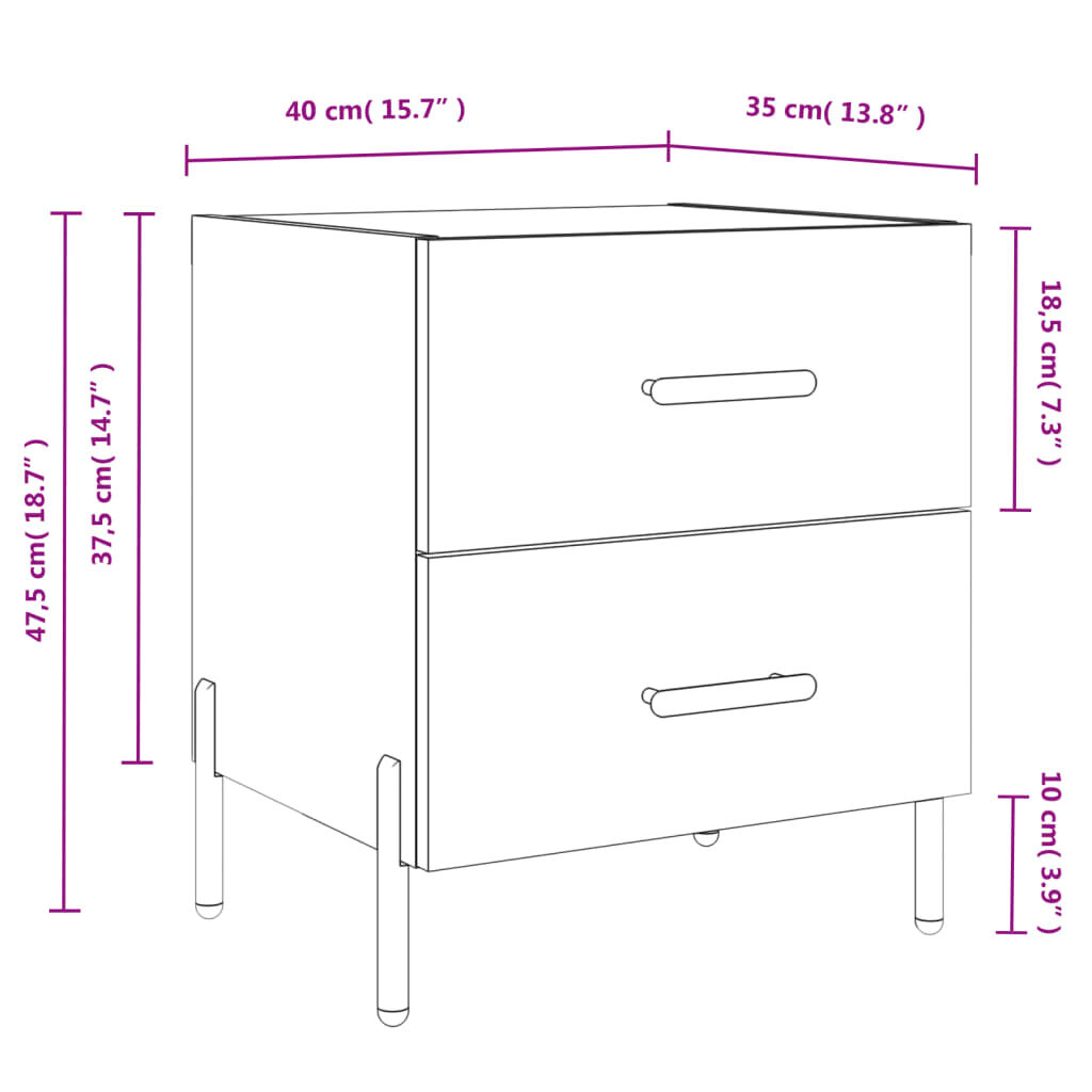 vidaXL Κομοδίνα 2 τεμ. Sonoma Δρυς 40 x 35 x 47,5 εκ. Επεξεργ. Ξύλο