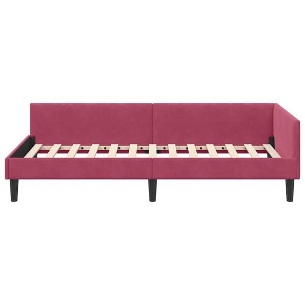 vidaXL Πλαϊνό Κρεβάτι Μπορντό 90 x 190 cm Βελούδο και Στιβαρή ξυλεία