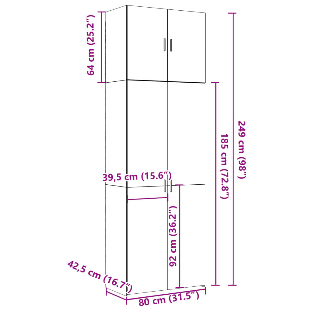 vidaXL Ντουλάπα Καπνιστή Δρυς 80x42,5x249 εκ. από Επεξεργασμένο Ξύλο