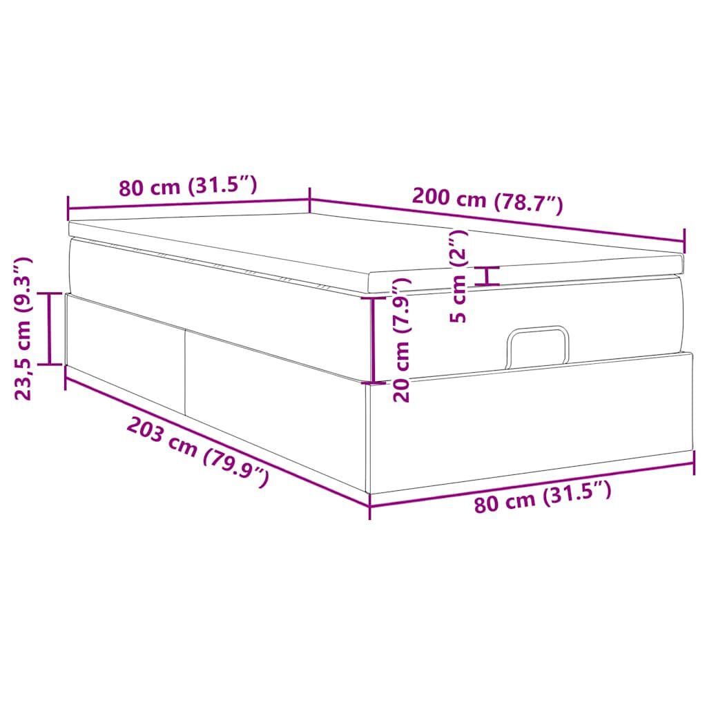 vidaXL Οθωμανικό κρεβάτι με στρώμα Μαύρο 80x200cm Faux Leather