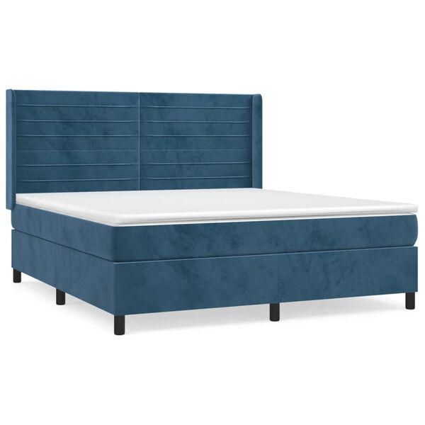 vidaXL Κρεβάτι Boxspring με Στρώμα Σκούρο Μπλε 180x200 εκ. Βελούδινο