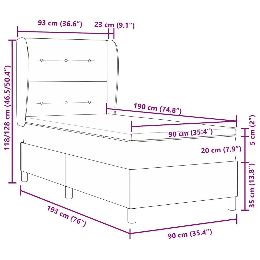 vidaXL Κρεβάτι με Στρώμα Ροζ 90x190 εκ. Βελούδο