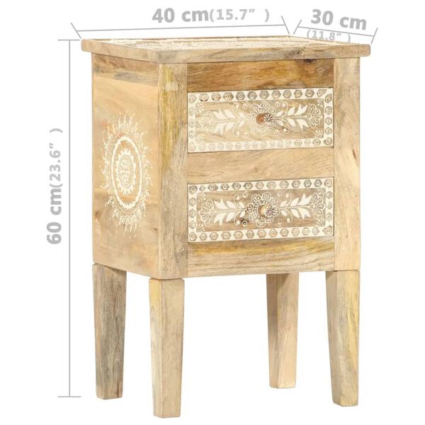vidaXL Κομοδίνο με Χειροπ. Λεπτομέρειες 40x30x60 εκ. Μασίφ Ξύλο Μάνγκο